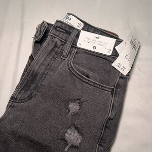 hollister curvy ultra high-rise vintage straight black distressed jeans
